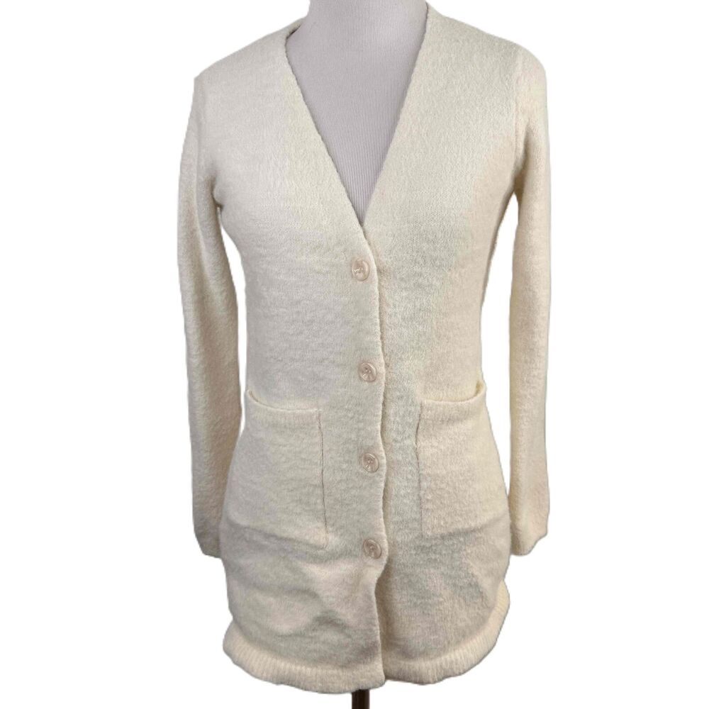 Boston Proper Ivory Long-Sleeve V-Neck Button-Up Cardigan Size XX-Small